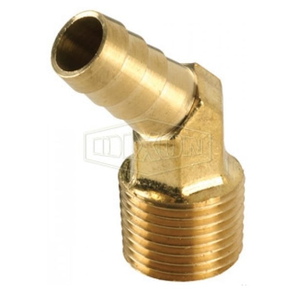 45Deg Hose Elbow, 1/2 x 3/4 in, MNPT x Hose Barb, Brass, Domestic